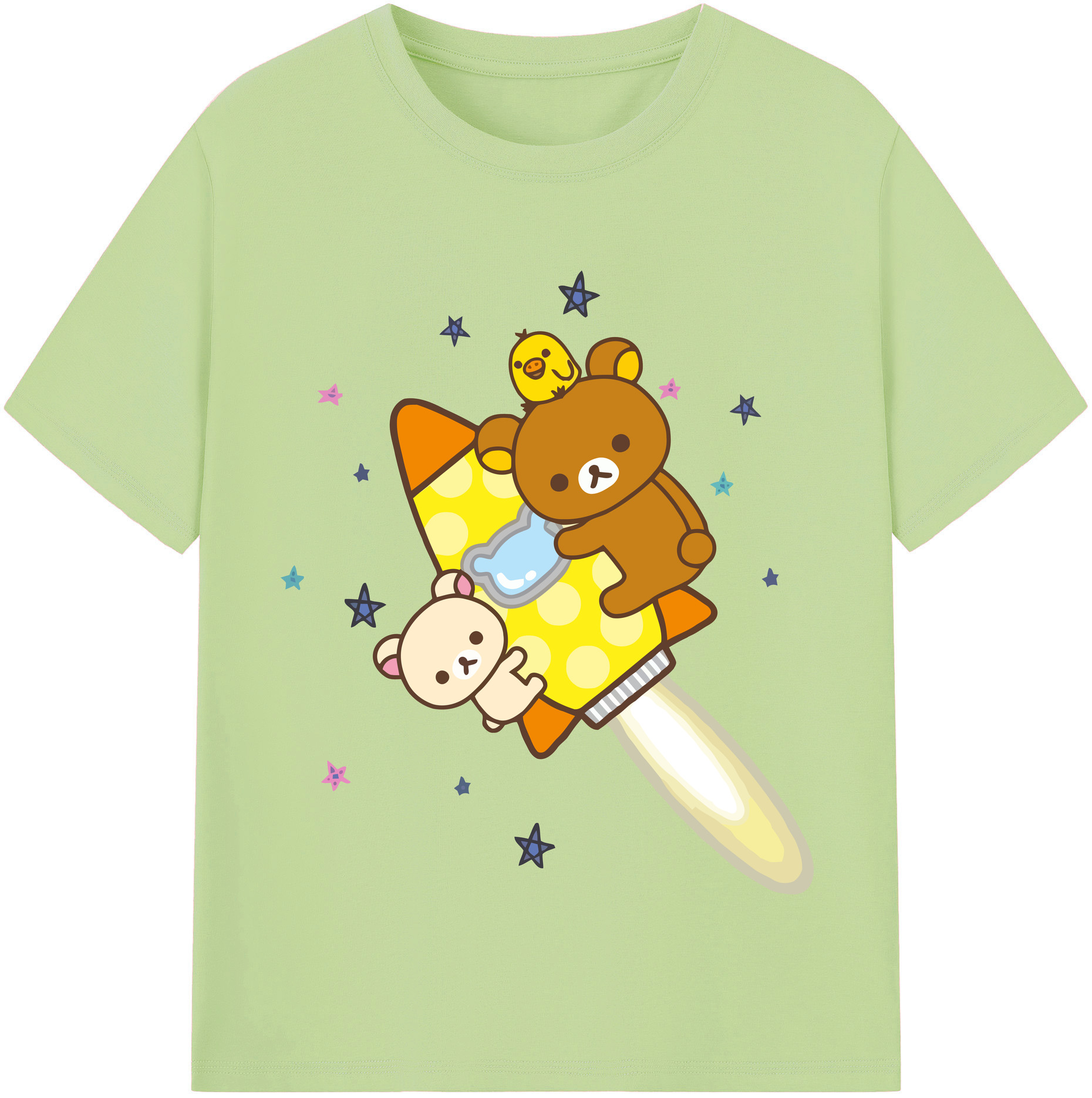 （画像用） リラックマ リラックマ キイロイトリ Rilakkuma Korilakkuma Kiiroitori 綿100％半袖Tシャツ（フロントプリント）